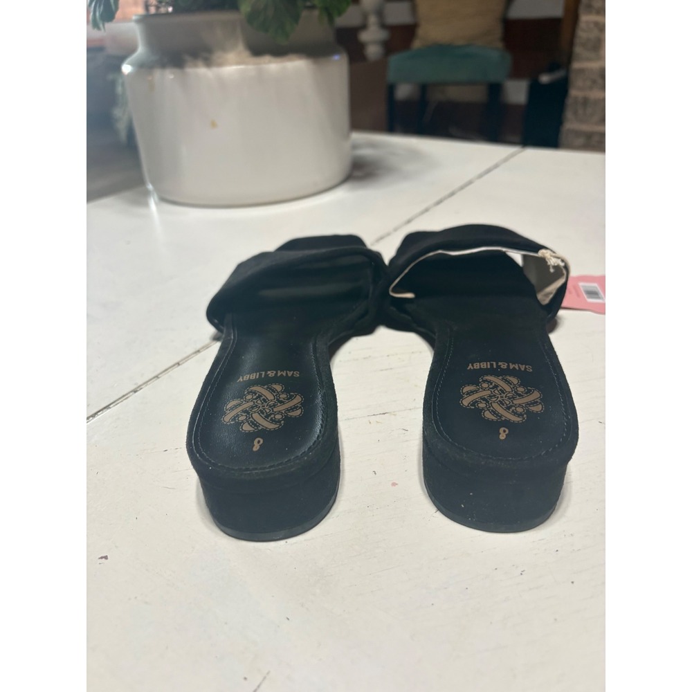 Sam & Libby Karissa Slide Black Suede Square Toe Low Block Heel Sandals Womens 8 - Picture 5 of 7
